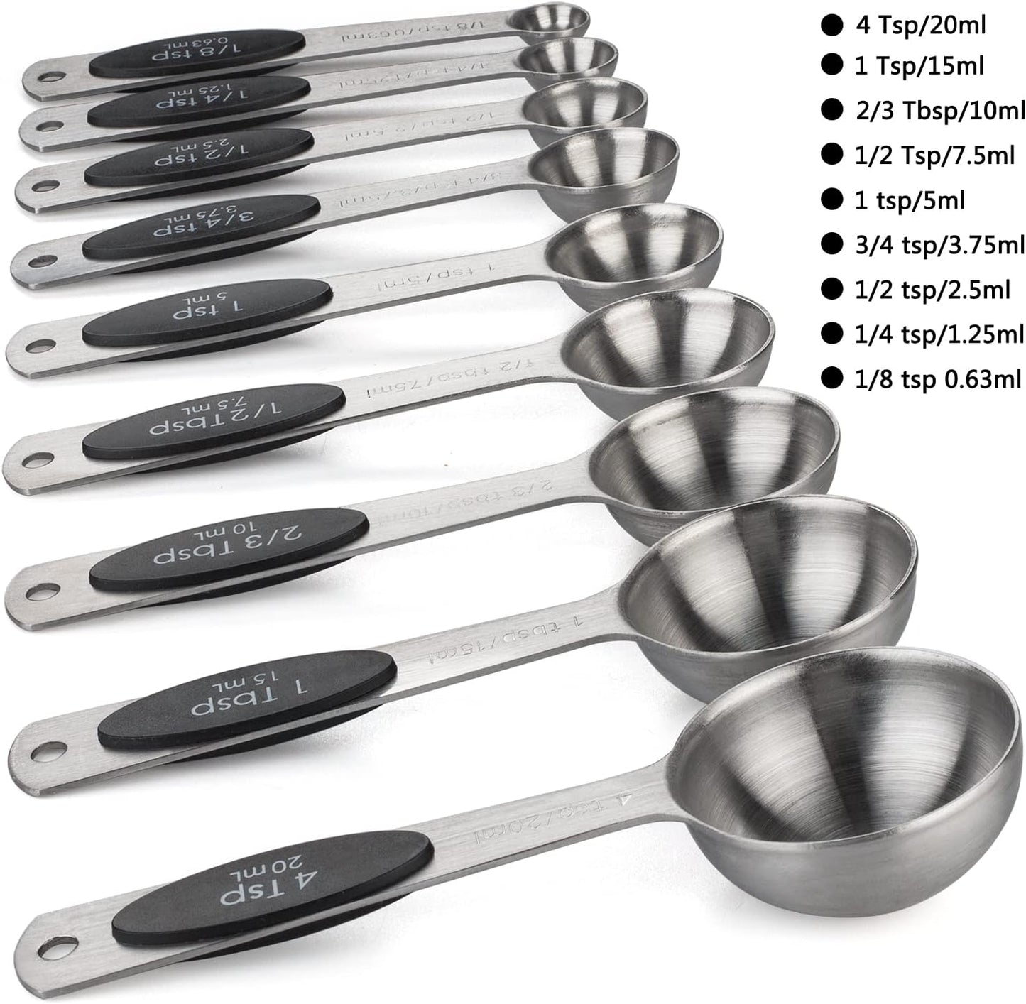 Magnetic Measuring Spoons Set of 9 Stainless Steel Measuring Spoons | Heavy Duty Nesting Teaspoons Tablespoons for Measuring Dry and Liquid Ingredients