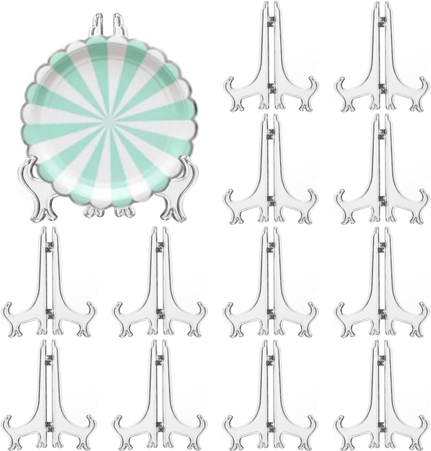 12 Pack 5 Inch Clear Plastic Easels or Stand/Plate Holders to Display Pictures or Other Items at Wed