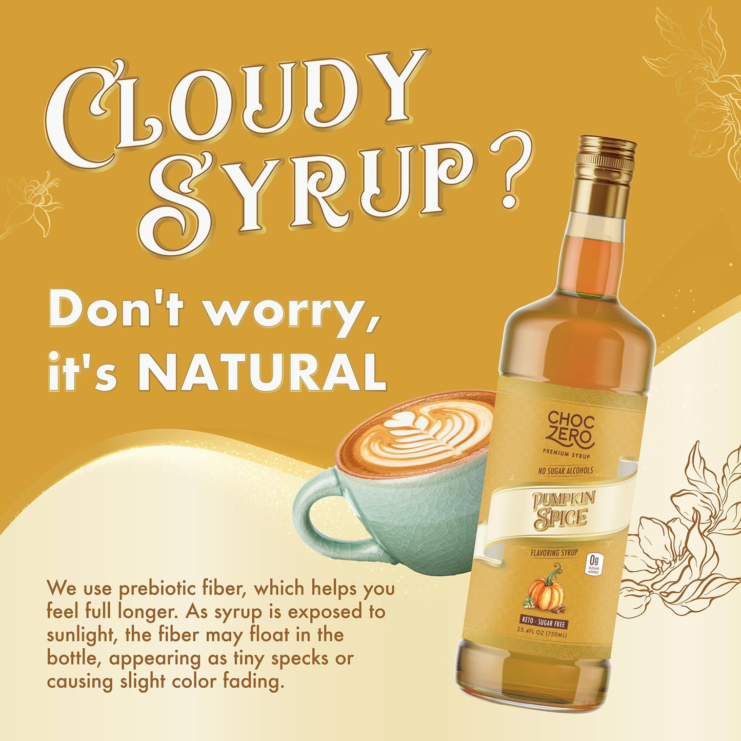 ChocZero Sugar Free Coffee Syrup, Pumpkin Spice Flavor, Simple Syrup Drink Mix, Chai Latte, Protein Shakes & Baking, Gluten Free, All Natural