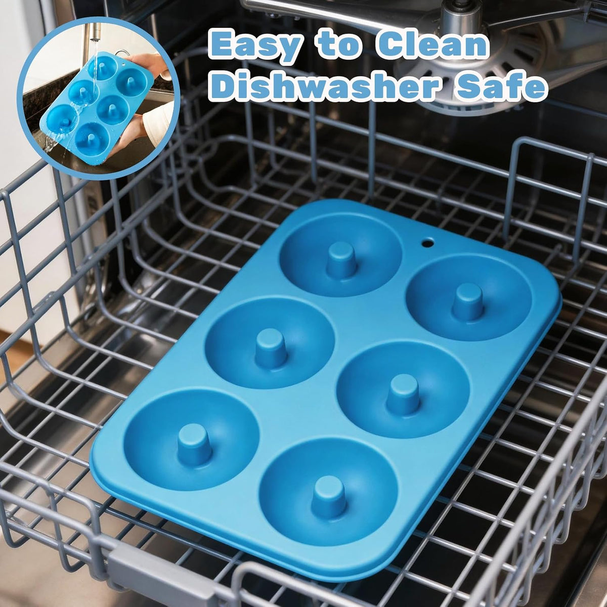 Aichoof Non-Stick Silicone Donut Pan Set of 2, BPA-Free, Easy Release(Blue)