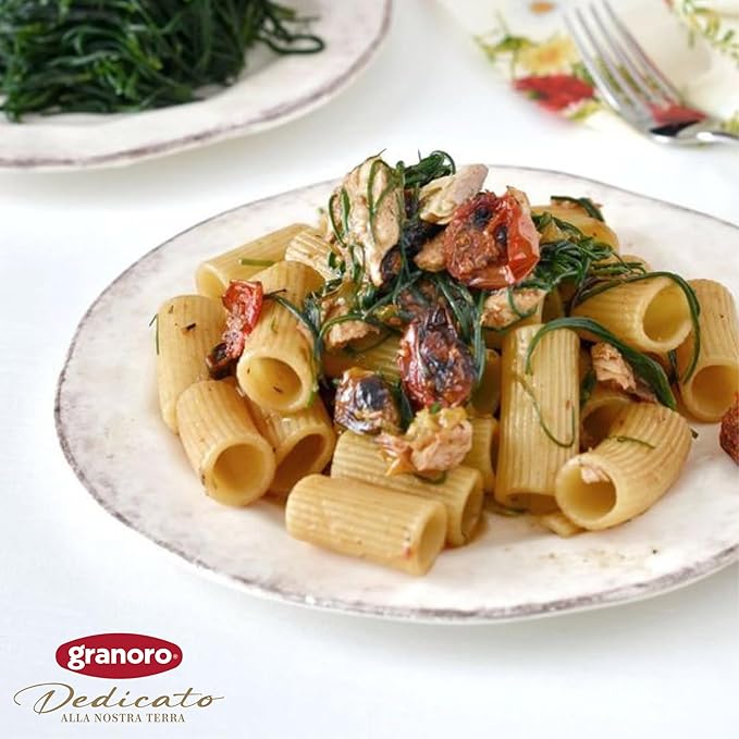 Granoro Dedicato Rigatoni #17 - Authentic Italian Pasta, Made from 100% Puglia Durum Wheat Semolina, Non-GMO, Vegan, 1 lb Bags (Pack of 2)