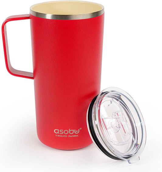 asobu Tower Mug Ceramic Inner Coated Insulated Stainless Steel Cup for Pure Tasting Coffee with Easy Hold Handle and Tritan