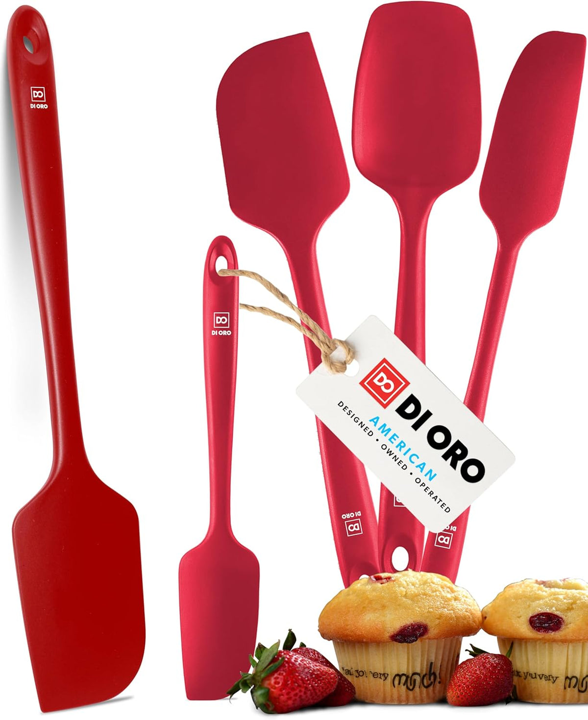 DI ORO Silicone Spatula Set - Rubber Kitchen Spatulas for Baking, Cooking, & Mixing - 600°F Heat-Resistant & BPA Free Silicone Scraper Spatulas for Nonstick Cookware - Dishwasher Safe (5pc, Red)