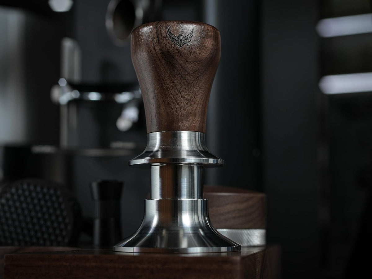 Calibrated Espresso Tamper 58mm Walnut Spring Loaded Design