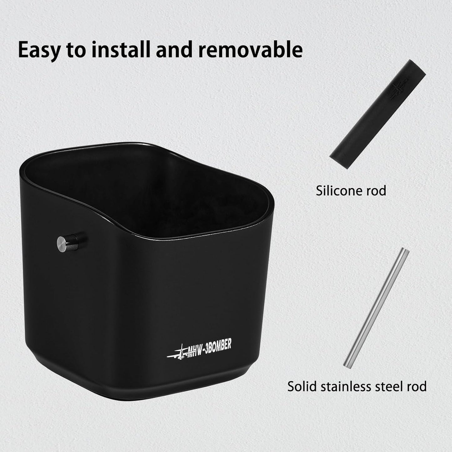 MHW-3BOMBER Espresso Knock Box, 1.2L(15 Cups) Coffee Knock Box with Coffee Clean Brush and Removable Knock Bar for Espresso Puck, Coffee Ground, Durable Espresso Accessories, Black, CS7090-OS