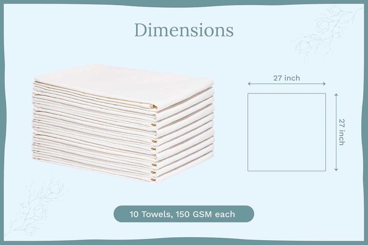 Organic Cotton Flour Sack Kitchen Towels - 10 Pack, Off-White Organic Cotton Tea Towels - Extra Large Flour Sack Cotton Dish Towels- Lint-Free Unbleached Kitchen Towels - 27"x27" (Off-White - 10 Pack)
