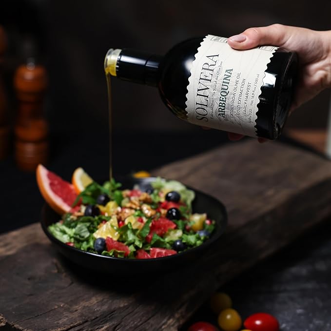 Solivera Arbequina Extra Virgin Olive Oil Cold Pressed, 300+ Polyphenols Rich, Single-Origin Organic Olive Oil, Delicately Fruity, Hand Picked Early Harvest - 16.8 fl. oz.