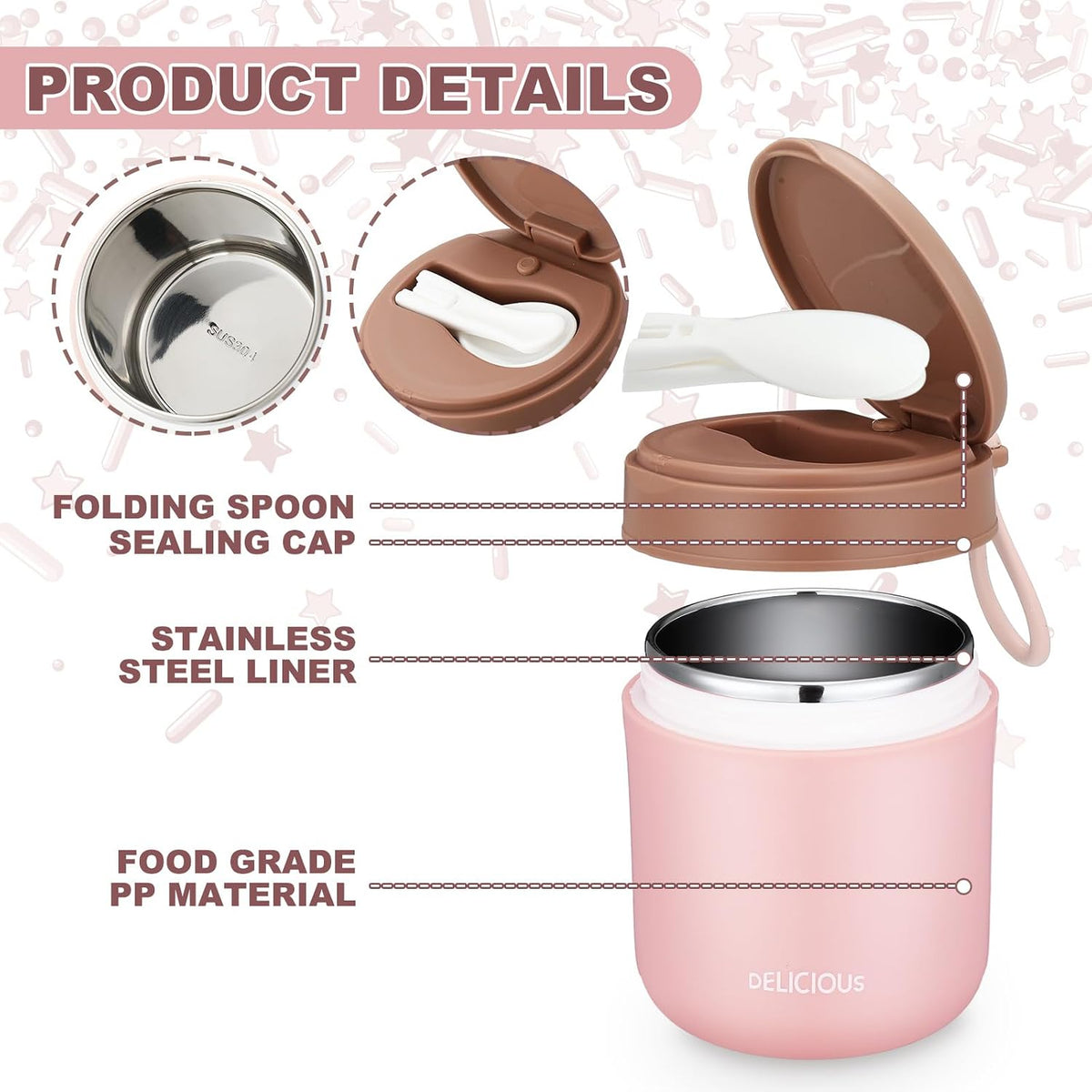 3 Pack Insulated Food Jar Set for Kids 15.2 oz Vacuum Insulated Hot or Cold Lunch Container Stainless Steel Soup Jar Leakproof Wide Mouth with Lid Folding Spoon for School Office Picnic