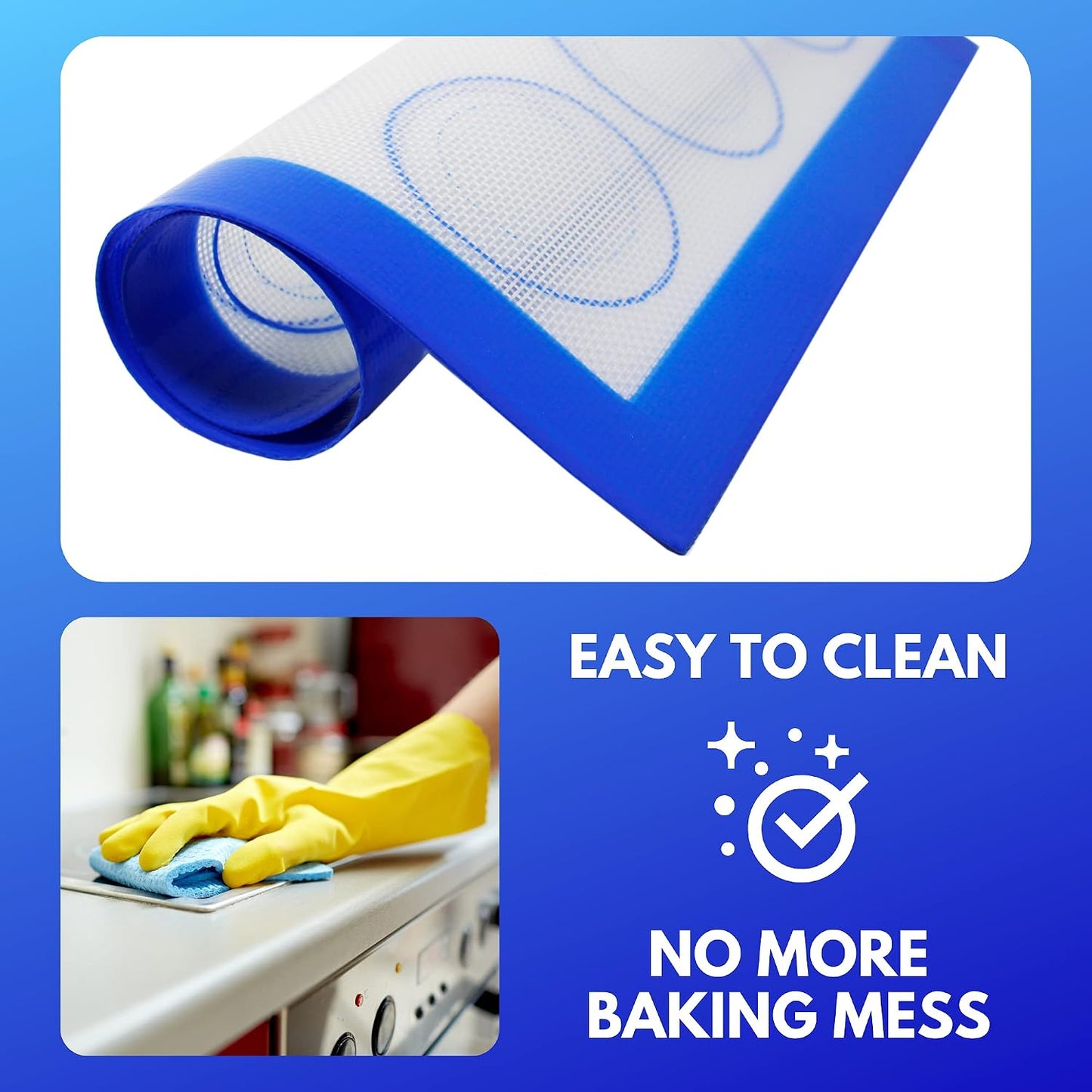 Silicone Baking &amp; Cookie Mats 2 Pack, Non-Stick, 16.5 x 11.6 in | Food grade silicone liner with cookie measurements. Heat resistant to 480F, dishwasher safe, non-slip.