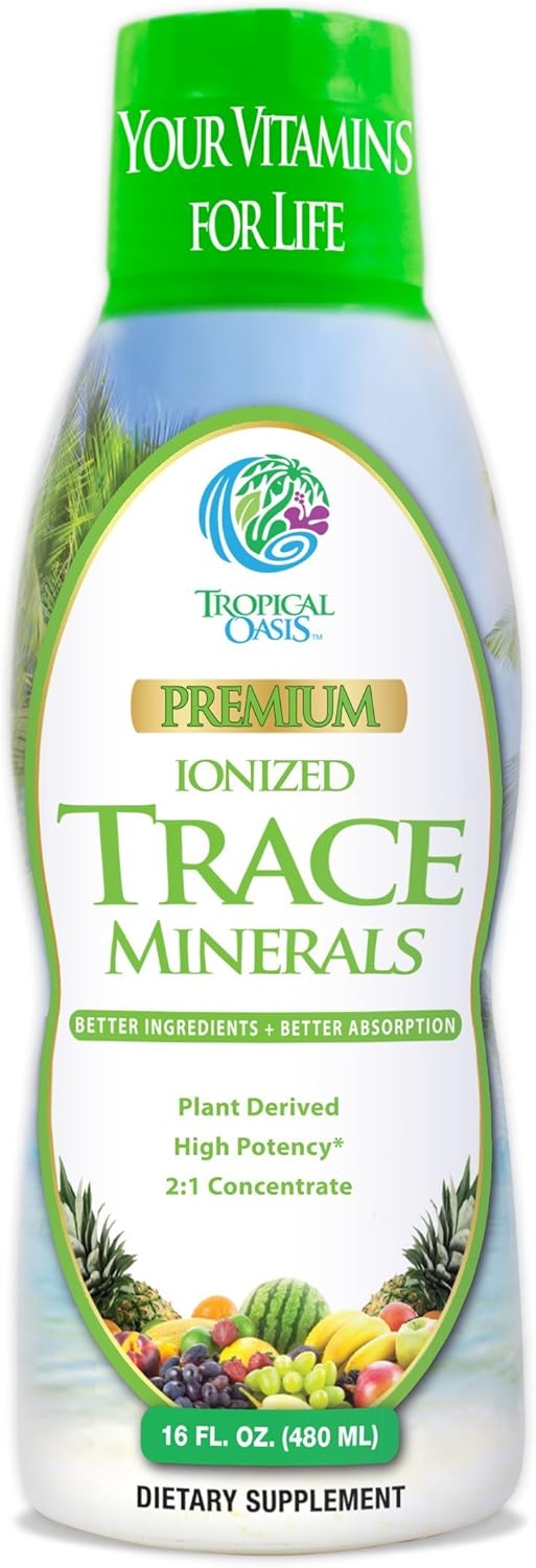 Tropical Oasis - Premium Ionized Plant Based Trace Minerals Liquid Formula- 74 essential minerals in liquid form for up to