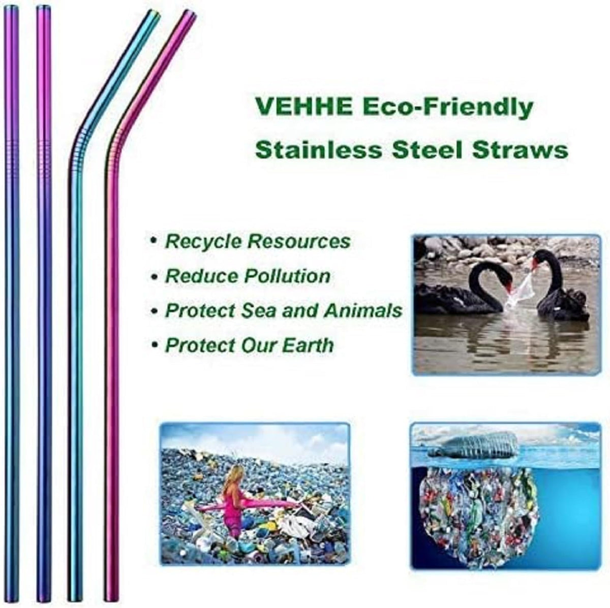 VEHHE 8 Pack Rainbow Metal Straws, Reusable Stainless Steel Straws 20/30 oz