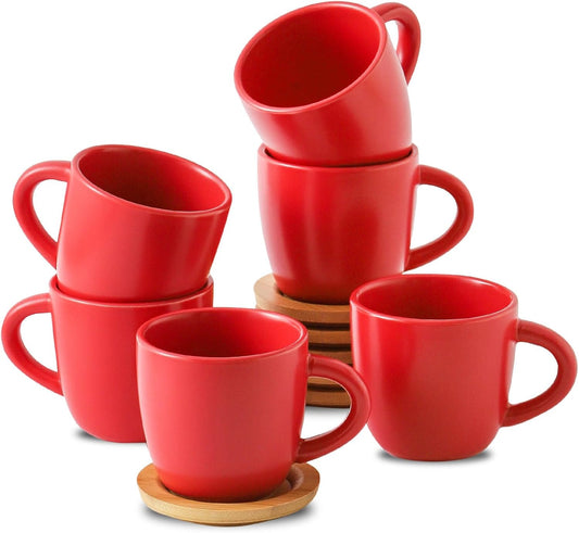 Hasense Cappuccino Cups with saucers, 6 Ounce Ceramic Coffee Mugs Set of 6 Perfect for Espresso, Specialty Coffee Drinks,