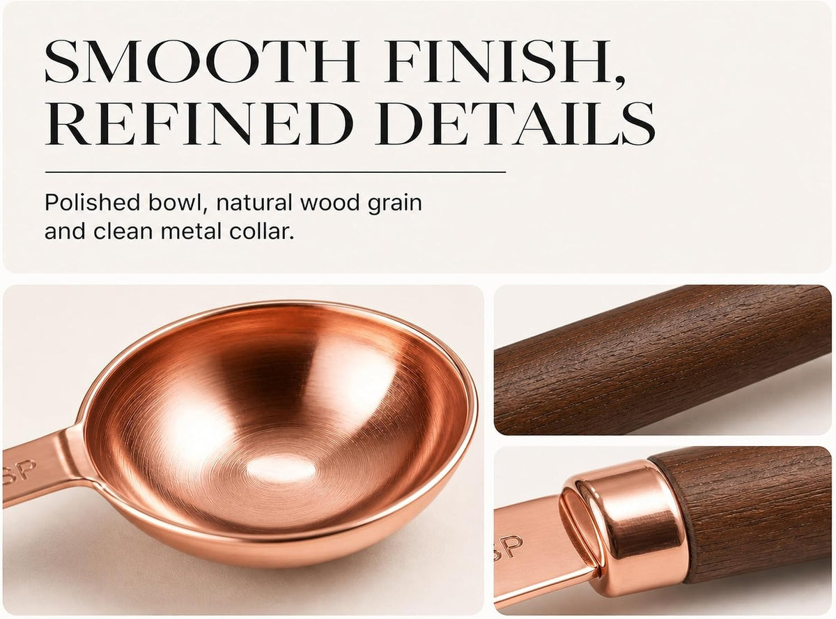 KKC HOME ACCENTS 1 Tbsp Measuring Spoon Rose Gold Short Wooden Handle 15ml