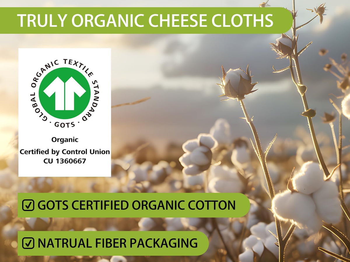 Organic Cheesecloth Bulk,GOTS Certified,10Pack, 20x20” Hemmed Cheese Cloths