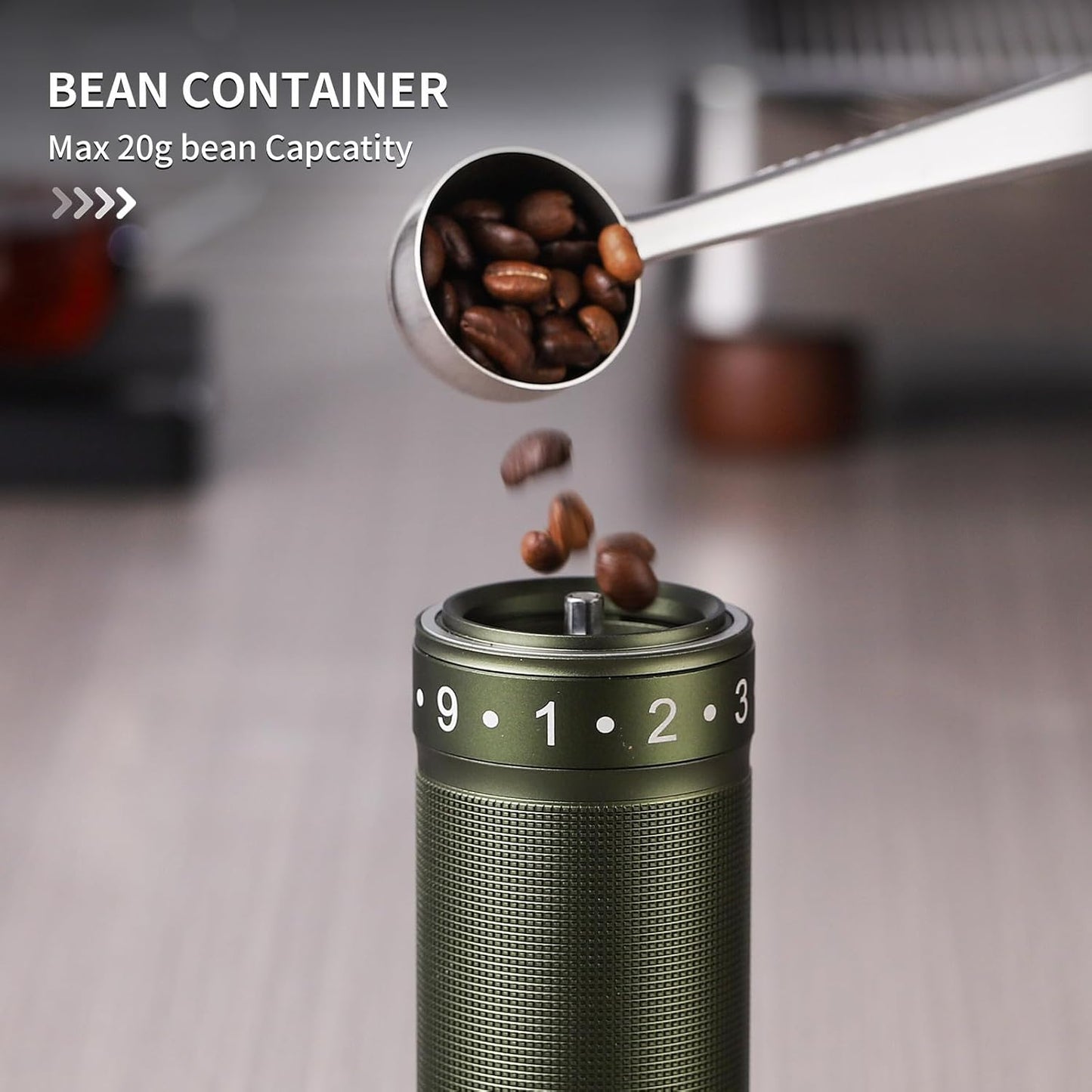 Bincoo Manual Coffee Grinder with Foldable Handle– External Setting Hand Coffee Grinder with Steel Burr,Compact and Portable for Home/Travel/Camping(Green)