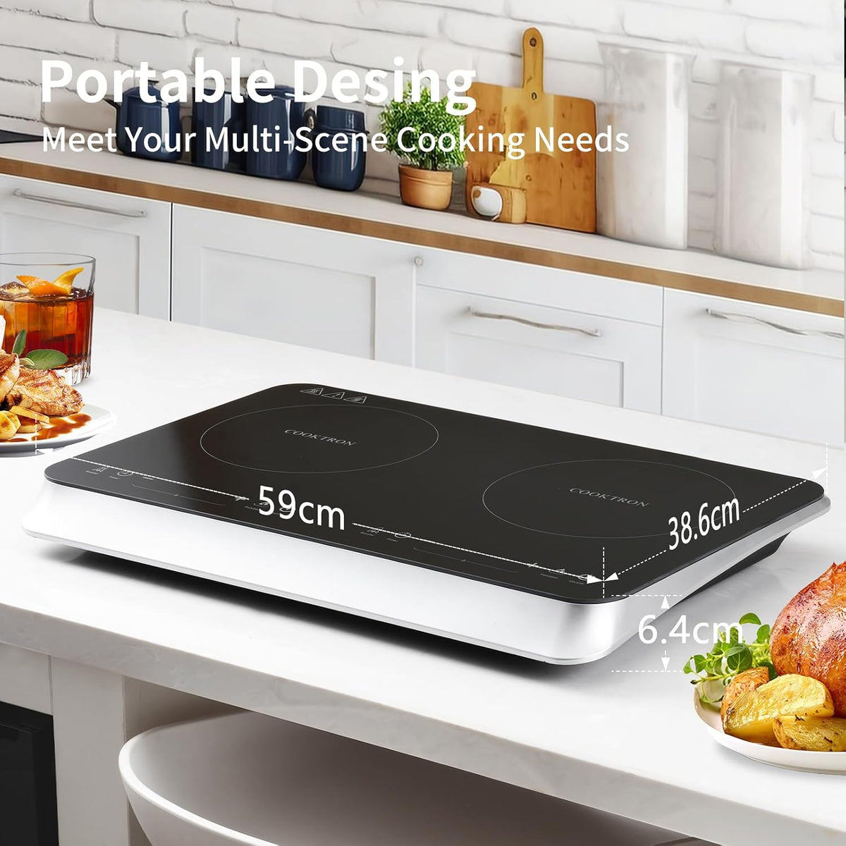 Double Induction Cooktop Burner with Fast Warm-Up Mode, 1800w 2 Burner with 10 Temperature 9 Power Settings, Portable Dual Induction Cooker Cooktop with Child Safety Lock & Time