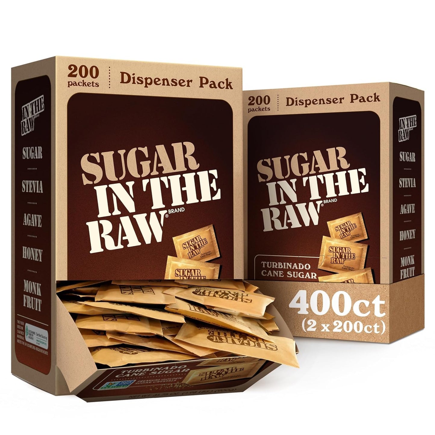 Sugar In The Raw, Turbinado Cane Sugar Packets, 200 Ct Box, 2 Pack