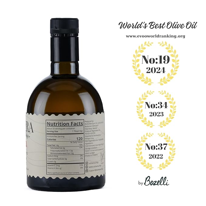 Solivera Lecciana Extra Virgin Olive Oil Cold Pressed, Floral & Balanced, 400+ High Polyphenols, Gourmet & Healthy Organic Oil – First Harvest Single-Origin Hand Picked Olive Oil - 16.8 fl. oz. (Lecciana)