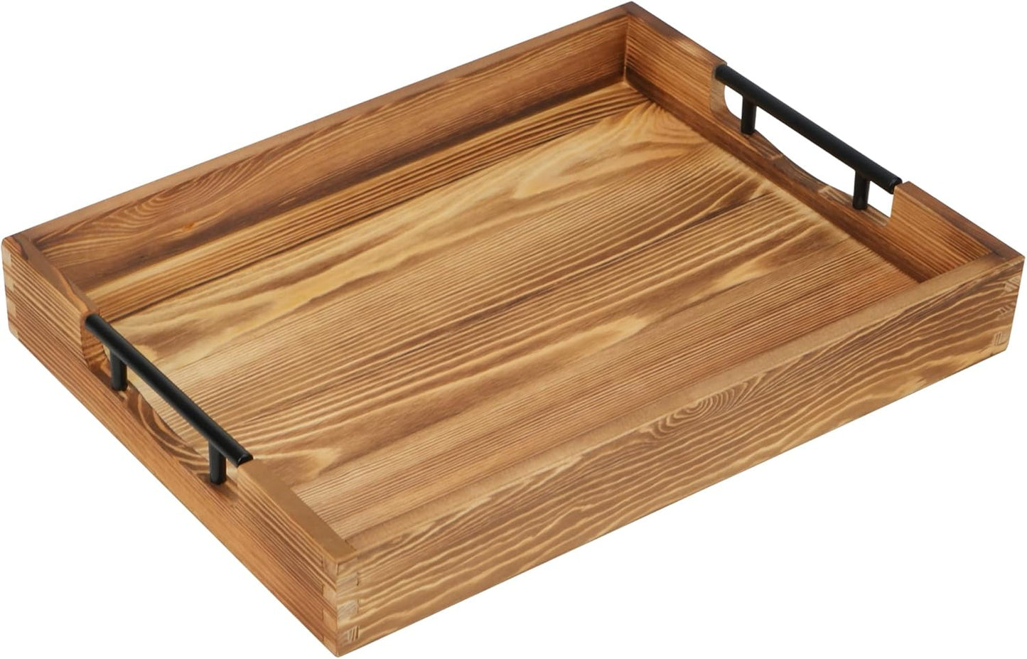 LotFancy Large Ottoman Tray for Living Room, 17x13'' Wood Serving Tray with Handles, Home Décor for Coffee Table, Sofa, 2 Skidproof Coasters Included
