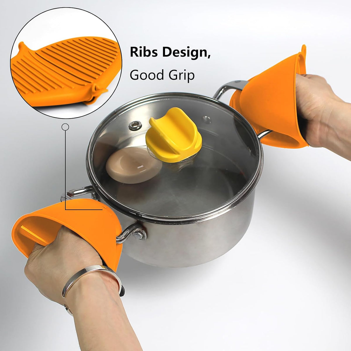 Oven Mitts Silicone Pot Holders Set Heat Resistant for Kitchen - ChufanMomsil 6 PCS Mini Silicone Oven Gloves Kitchen Mittens, Short Pot Pinch Grips for BBQ &amp; Baking, Orange