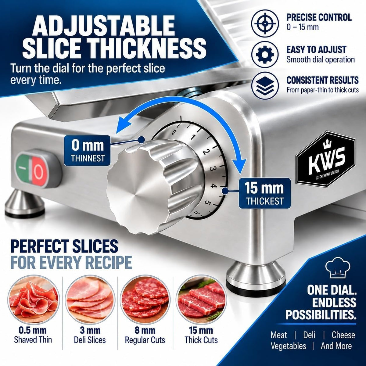 KWS KitchenWare Station 420W 12" Commercial Meat Slicer MS-12DS Anodized Aluminum Base with Stainless Steel Blade + Blade Removal Tool, Frozen Meat/Cheese/Food Slicer Commercial and Home Use