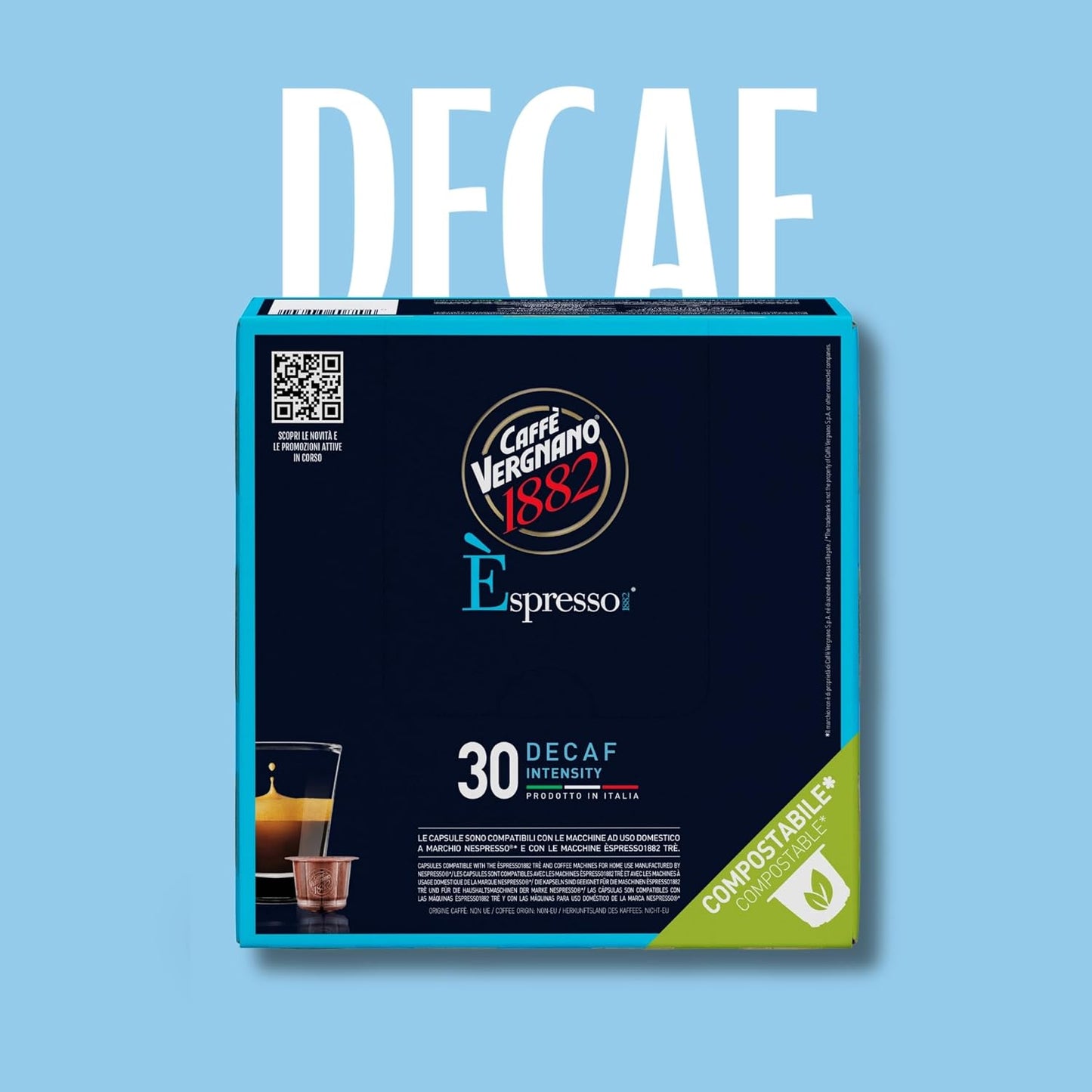Caffe Vergnano Decaf Espresso Pods, Nespresso Original Compatible, 30 Ct