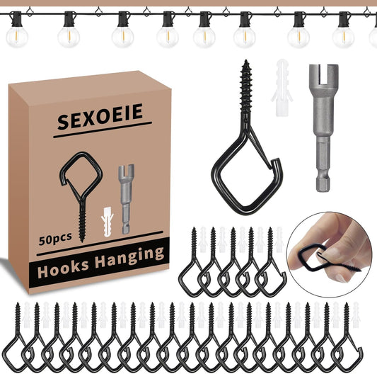 50 PCS Black Eye Screw Hooks for Hanging Heavy Duty with Safety Buckle.Metal Ceiling Hooks for Hanging Plants Cup Wind Chime