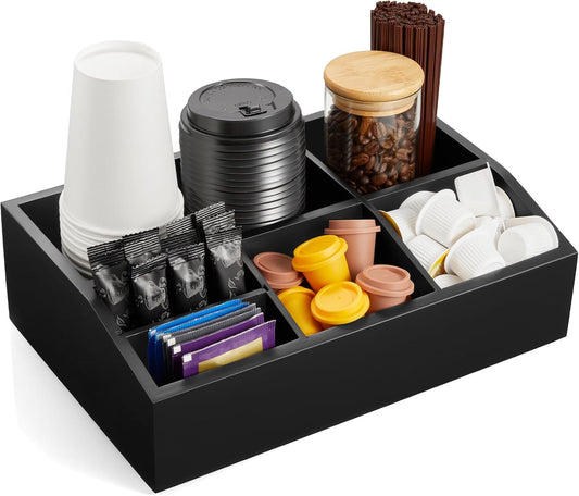 Black Coffee Station Organizer for Countertop, Coffee Bar Accessories and Organizer, Coffee Pod Holder Storage Basket for K