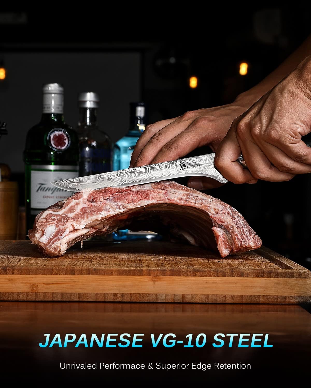 KYOKU Gin Series Boning Knife, 7" Butcher Knife, Japanese VG10 Damascus Stainless Steel Kitchen Knife with Silver Ion Blade G10 Handle Mosaic Pin, Multipurpose Fillet Knife for Meat Fish &amp; More