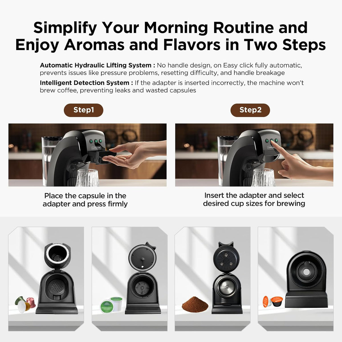 Warriors1 4-in-1 Coffee Maker &amp; Espresso Machine for Pods &amp; Grounds, 20Bar | Fits K Cup/Nespresso/Dolce Gusto/Grounds, 3 Cup Sizes, Custom Brew Time/Temp, 5.3"W for Home/Office, BPA-Free &amp; Durable Build