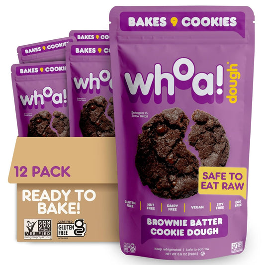 Whoa Dough Ready to Bake Cookie Dough Brownie Batter – Certified Non-GMO, Kosher, Gluten Free – Plant-Based Snack Dough Made