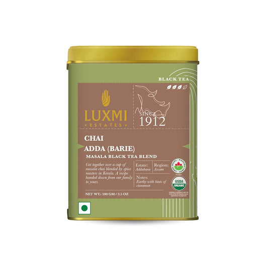 Luxmi Estates Chai Adda-Bari 100gm Tin | Masala Chai | Certified Organic Black Tea