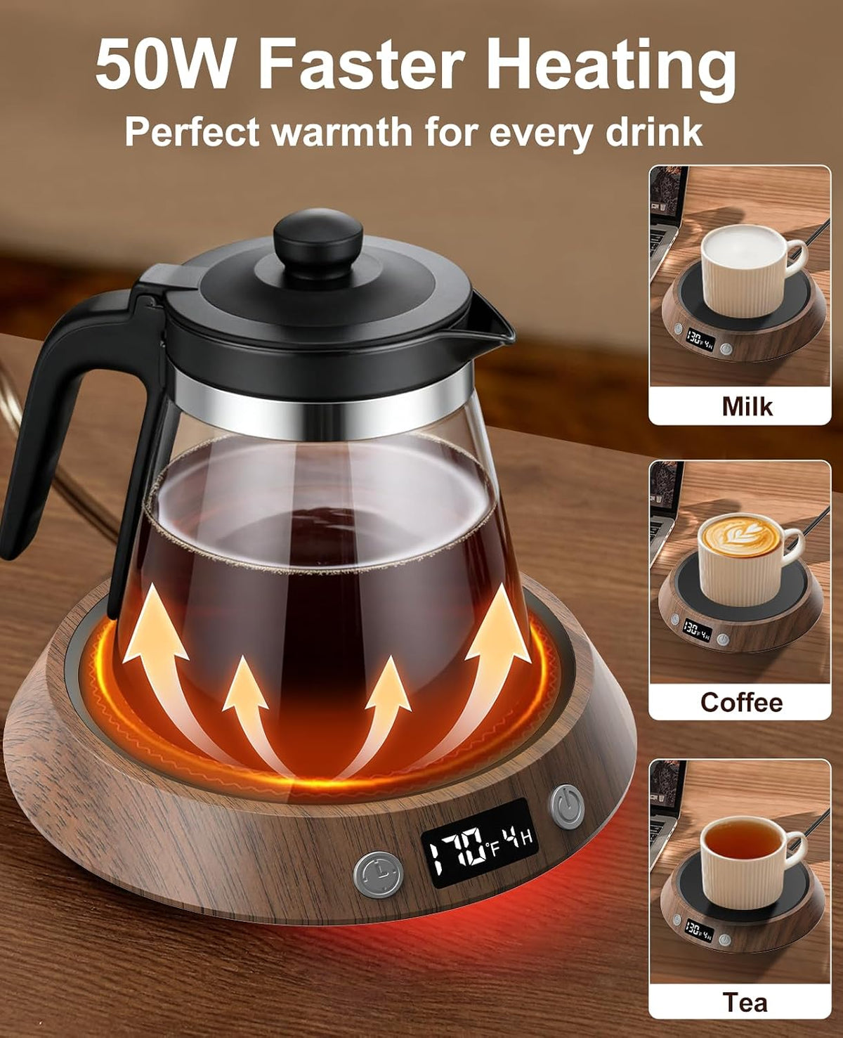 Kepwam Mug Warmer for Desk, Coffee Warmer with 3 Temp Settings &amp; 2-9H Timer