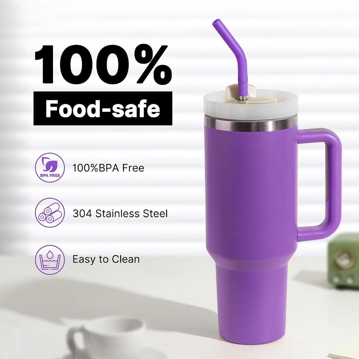 Stainless Steel Straws for 40oz Stanley Cup Tumbler, 40 oz Metal Reusable Replacement Straight Straws for Simple Modern/Meoky/Owala Tumbler,6 Silicone Tips