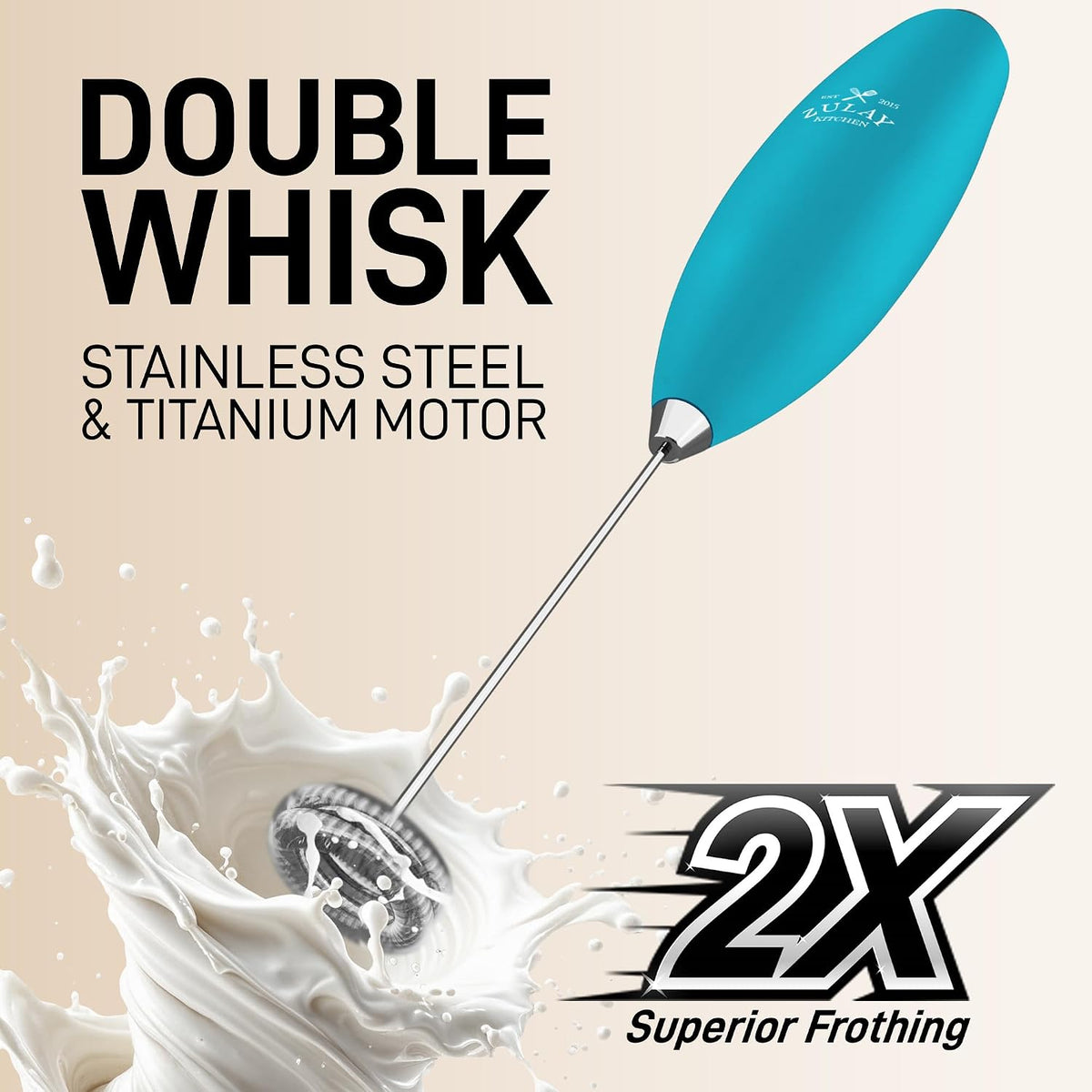 Zulay Powerful Milk Frother for Coffee with Upgraded Titanium Motor - Handheld Electric Whisk, Milk Foamer, Mini Mixer &amp; Coffee Blender for Frappe, Latte, Matcha, No Stand - Ocean Blue