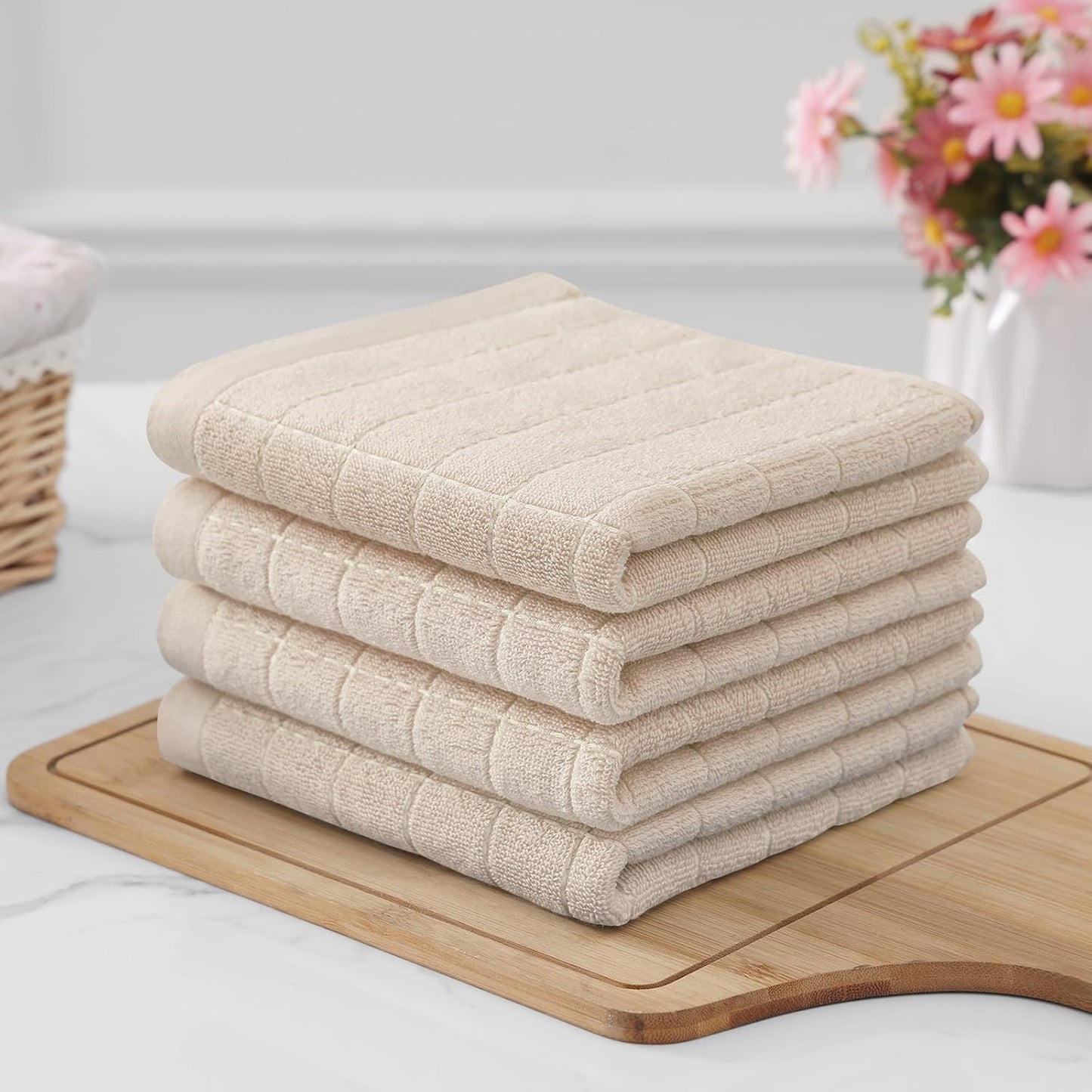 Homaxy 100% Cotton Terry Kitchen Towels, 6 Pack, Beige | Ultra Soft and Absorbent Dish Towels for Kitchen, Suitable for Drying and Washing Dishes