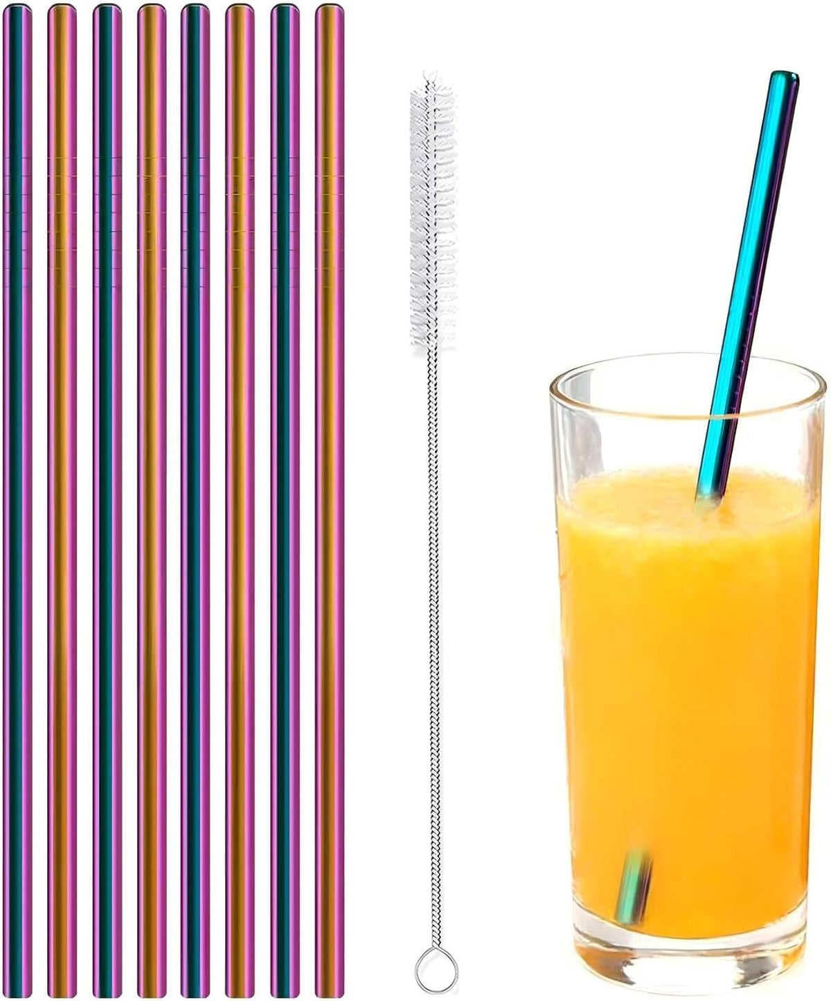 Stainless Steel Straws Metal Reusable Drinking Straw for Juice Iced Coffee Cold Beverage Highball Glasses 12/14/16/18oz