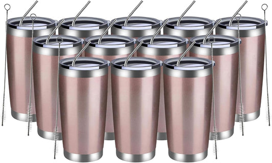 MEWAY 20oz Tumbler 12 Pack Double Wall Vacuum Insulated Travel Mug Bulk, Stainless Steel Tumblers with Lid and Straw,