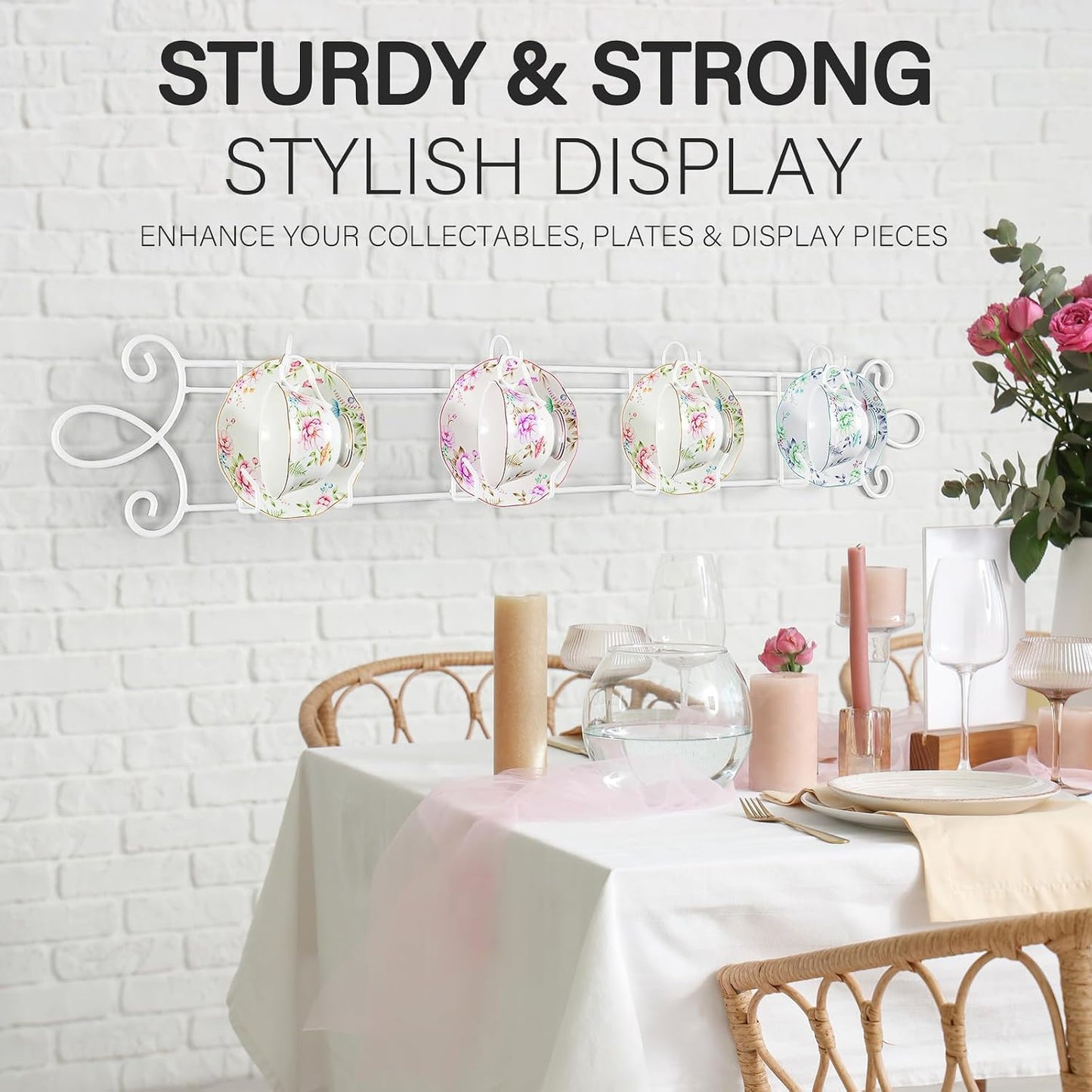 Blulu 2 Pcs Tea Cup &amp; Saucer Display Rack Stands, Wall Mounted, Horizontal