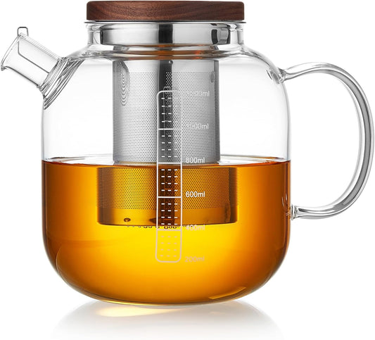 Glass Teapot With Stainless Steel Infuser 1200ml, Glass Tea Pot, Loose Leaf Tea Kettle, Glass Kettle Stovetop, Teapot With