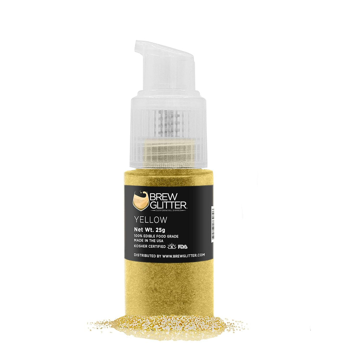 Brew Glitter Edible Drink Glitter Pump 1x 25g for Cocktails, Beer, &amp; Beverages (Yellow)