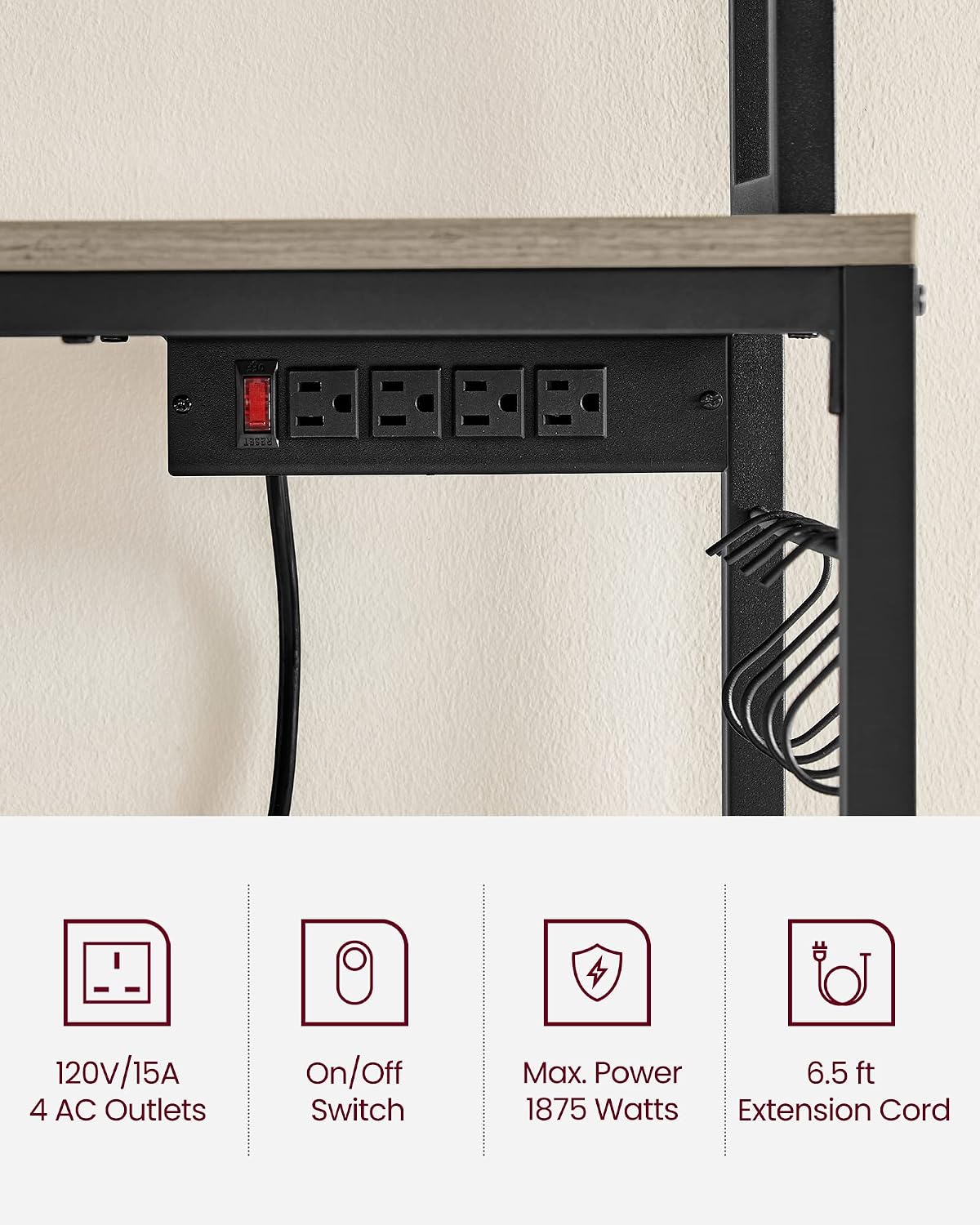 VASAGLE Bakers Rack with Power Outlet, 31.5 Inches Microwave Stand