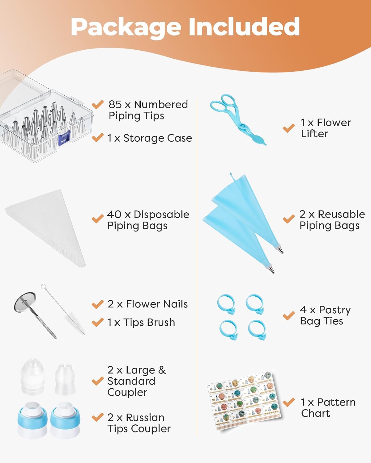 Kootek 140 Piping Bags and Tips Set Frosting Piping Kit for Beginner &amp; Pros | Baking Supplies Tools, 40+2 Disposable &amp; Reusable Piping Bags 12", 85 Icing Piping Tips, for Cookie Cupcake Cake Decorating