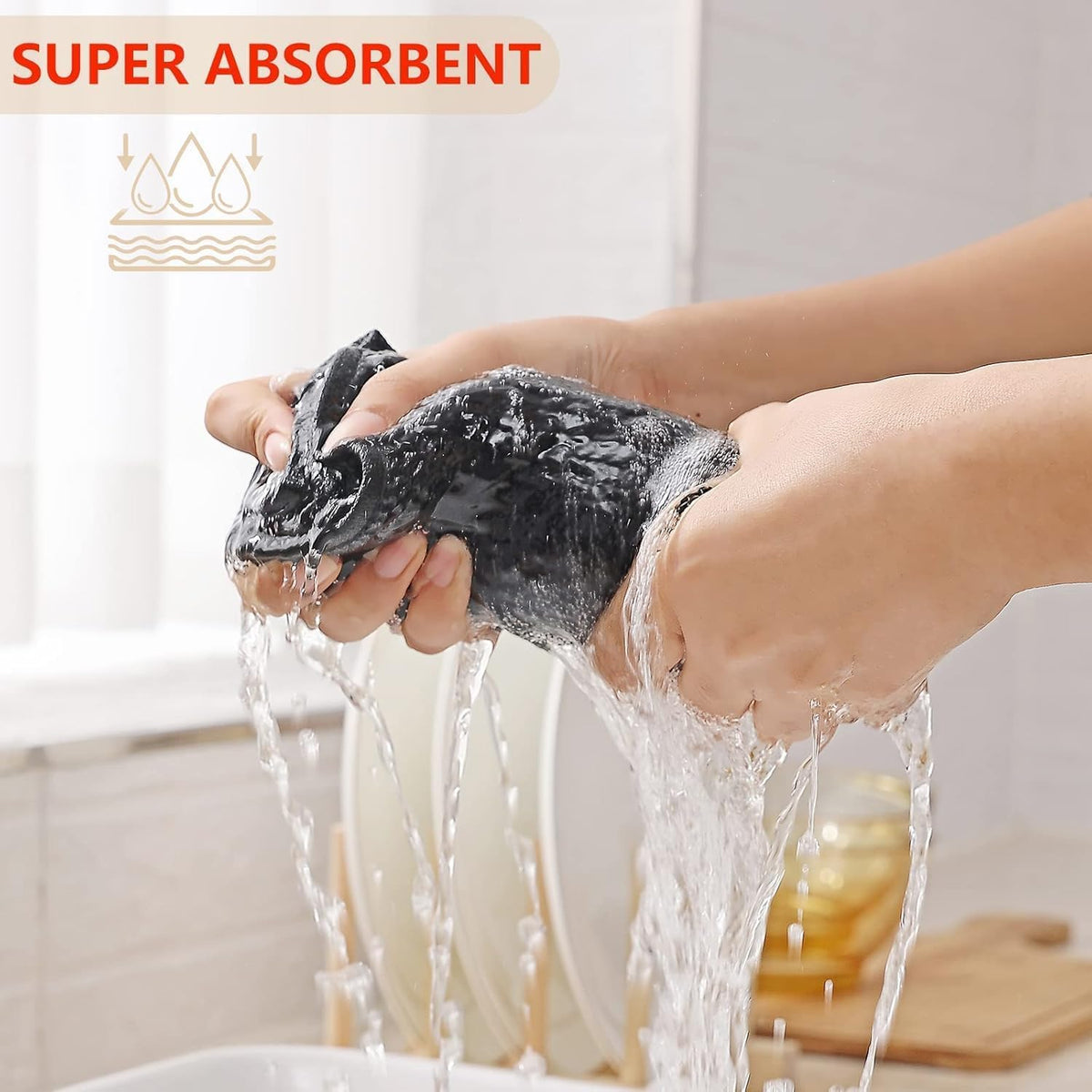 Kitinjoy 100% Cotton Waffle Weave Kitchen Towels, 12-Pack Super Soft and Absorbent Kitchen Dish Towels for Drying Dishes, Kitchen Hand Towels, 13 in x 28 in, Black