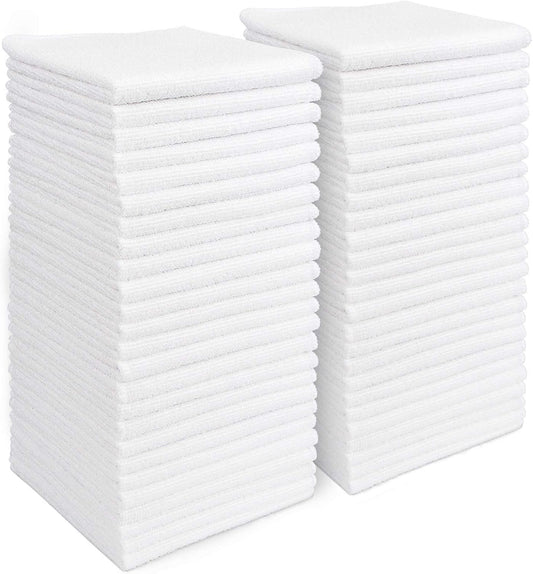 AIDEA Microfiber Cleaning Cloth White 50PK, Microfiber Towels for Cars, Lint Free Rags, Kitchen Towels Dusting Cloth, Bar