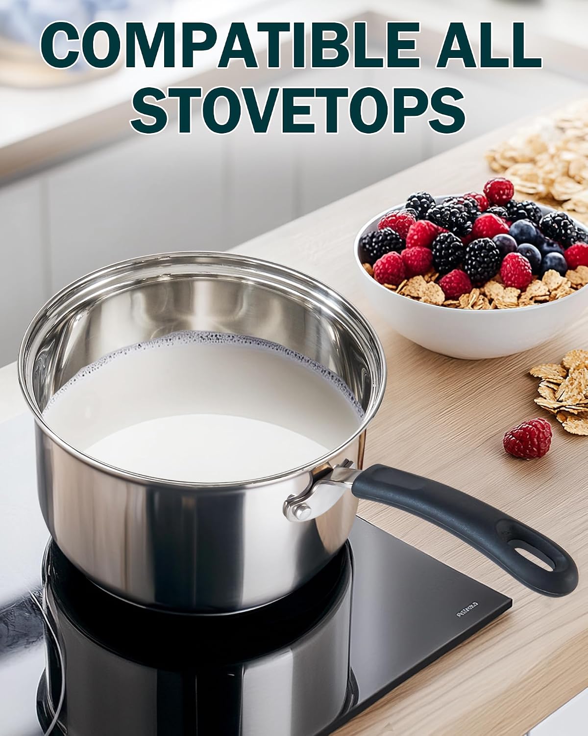 Cook N Home Saucepan Set Sauce Pot With Lid 1QT and 2QT Stainless Steel, Stay Cool Handle, silver