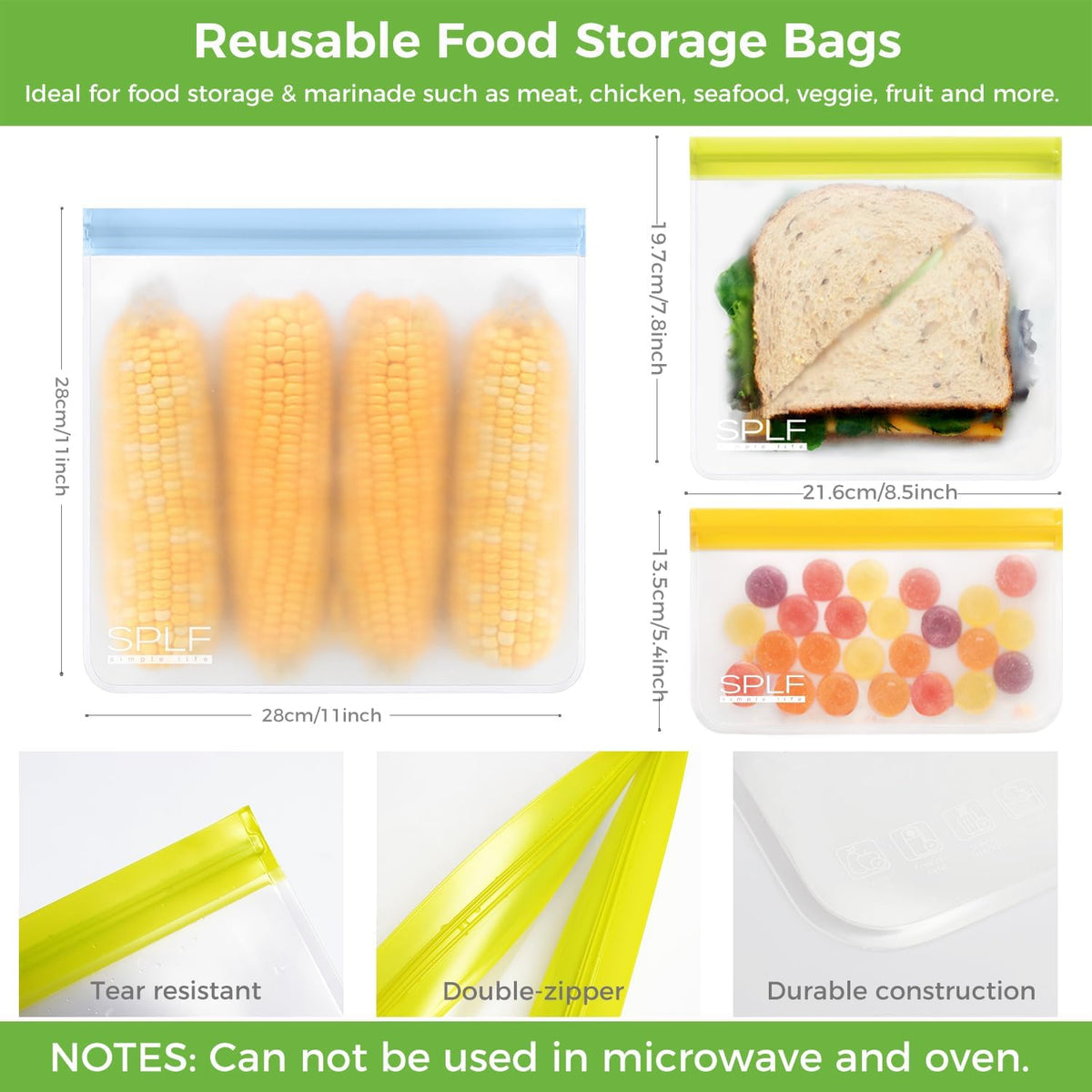 SPLF 9 Pack Reusable Gallon Freezer Bags Dishwasher Safe, Multicolor