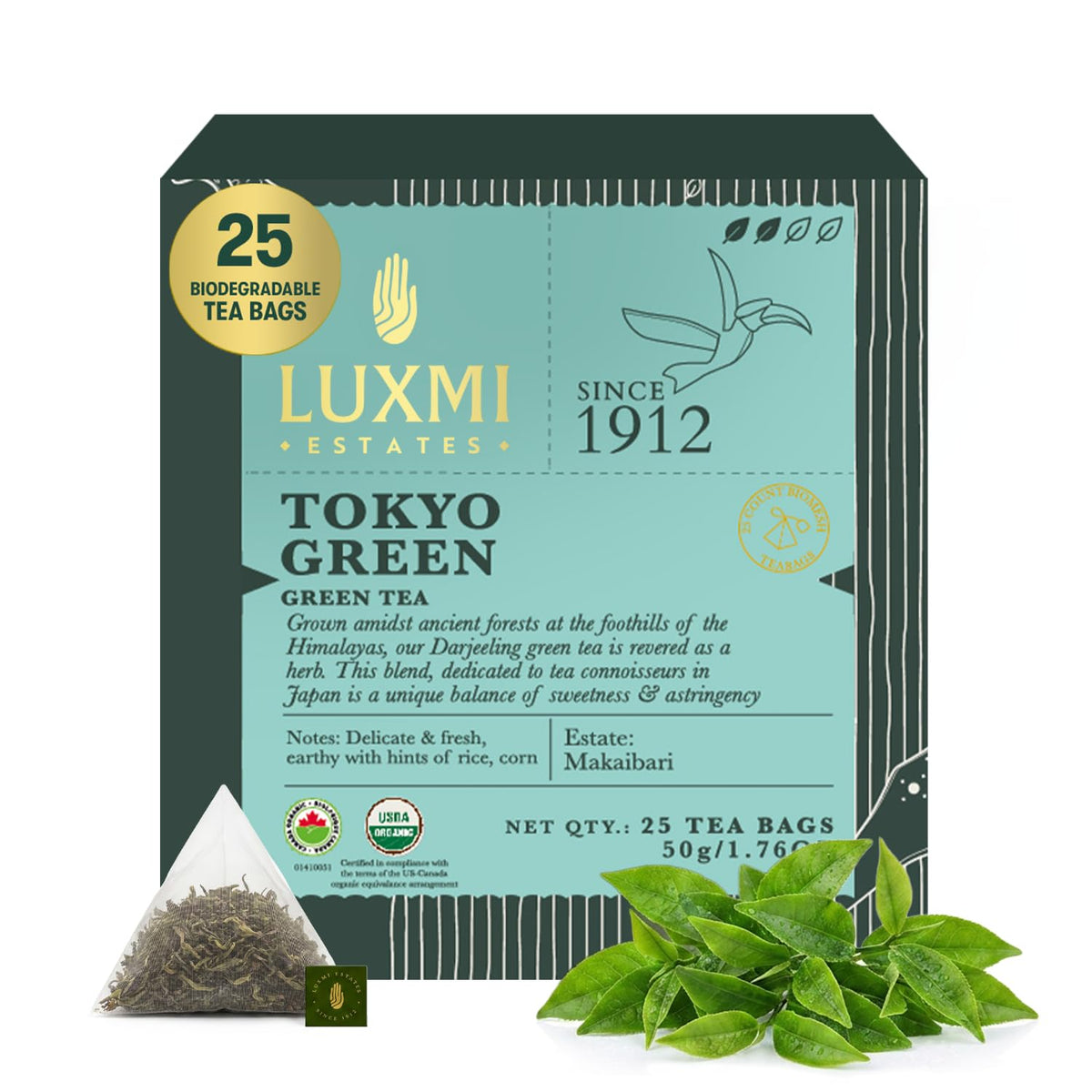 Luxmi Estates Tokyo Green Organic Green Tea (25 Tea Bags) Tea Bags For Relaxing