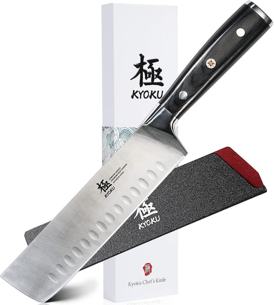 KYOKU Samurai Series - Nakiri Japanese Vegetable Knife 7" - Full Tang - Japanese High Carbon Steel Kitchen Knives -