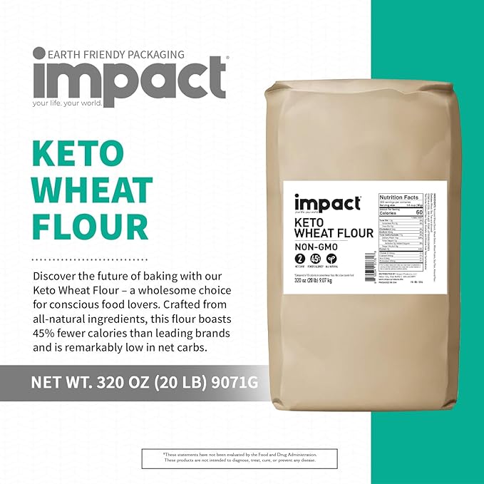 Impact - Almond Keto Wheat Flour - Low-Carb Non-GMO Blend Made with Resistant Wheat Starch for Cooking, Baking, Gluten-Free Recipes - 20lb